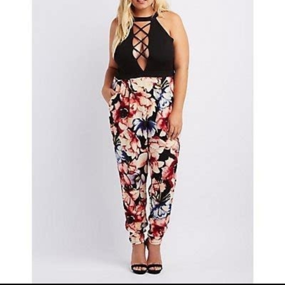 Charlotte Russe lace up Jumpsuit 2x